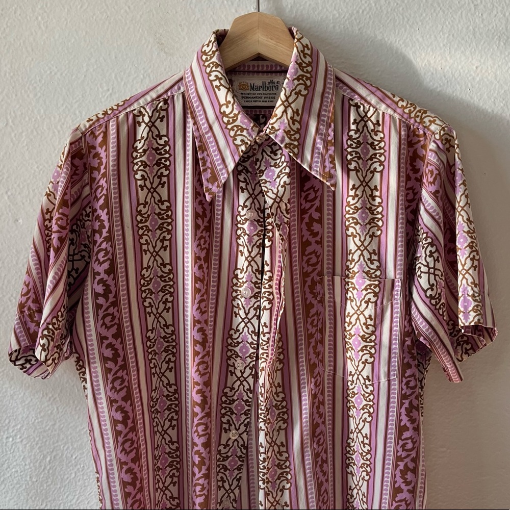 Favorite Vintage Marlboro Button Down Shirt - Short Sleeve Pink Pattern